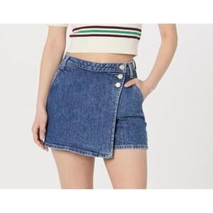 NEW The Drop Blue Denim Plus Size 16 Wrap Front Skort High Waisted Shorts Skirt